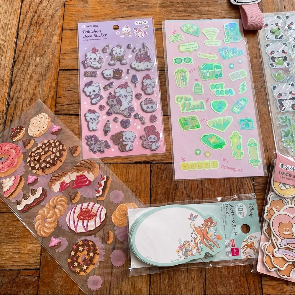 Kawaii Assortment of Stickers, Notecards and Hello Kitty Elastic Book Band